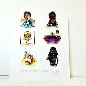 Star Wars The Force Awakens Art Print Limited Edition Decor 11 x 14 Signed Humor
